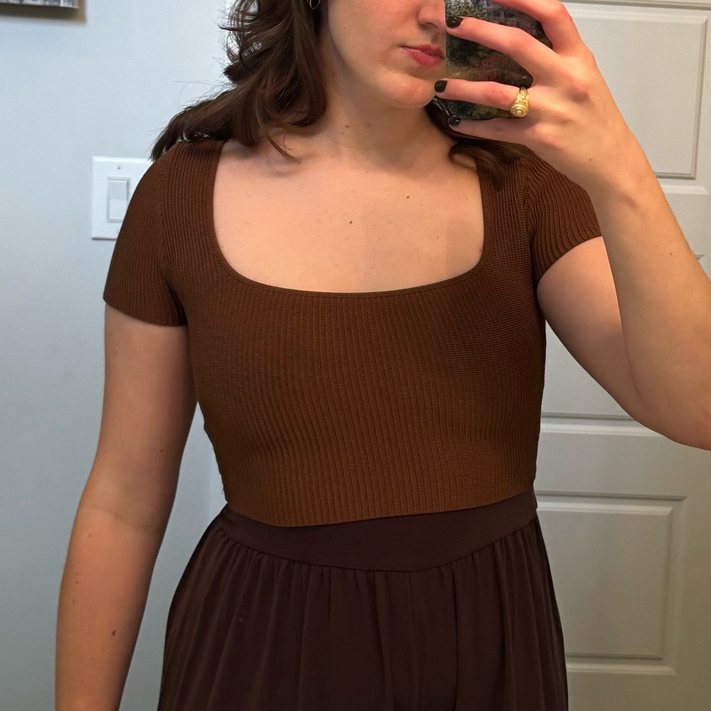 Aritzia Brown Sculpt Knit Squareneck Top